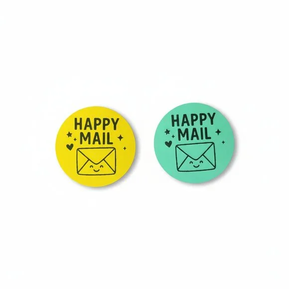 200 Happy Mail Stickers Green & Yellow Bundle 2” Round Matte - Picture 3 of 8